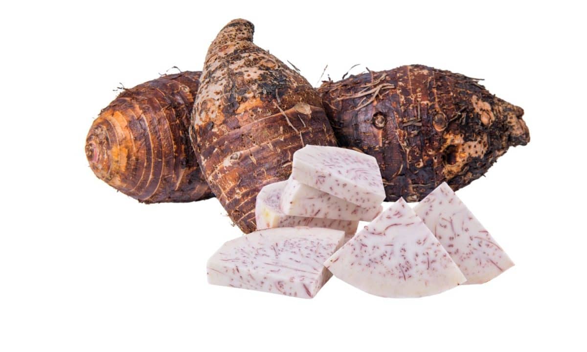 Taro, Sliced taro root isolated on white background.