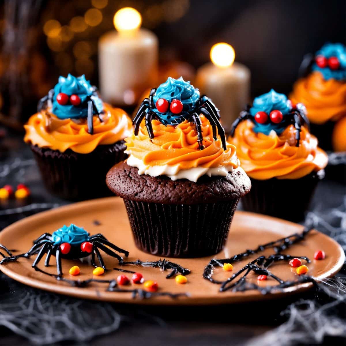 muffin halloween spider candy orange icing cupcake halloween