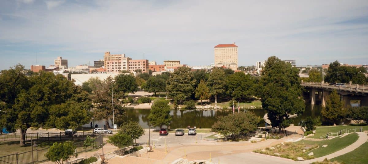 Buildings and architecture downtown city park skyline Lubbock, Texas