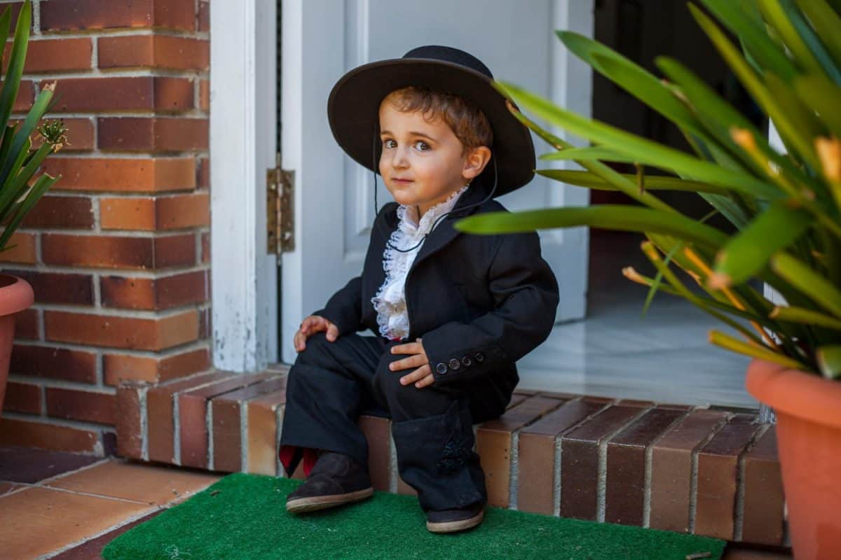 Portrait baby boy with typical spanish regional costume. Jerez. Cadiz. Spain