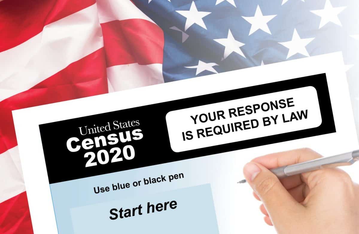 U.S. Census Form 2020 with American Flag