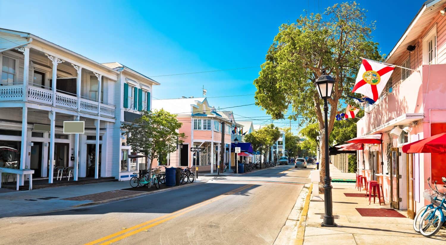 Key West famous Duval street panoramic view, south Florida Keys, United states of America