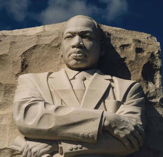 A vertical shot of the Martin Luther King Jr. memorial in West Potomac Park in Washington, USA