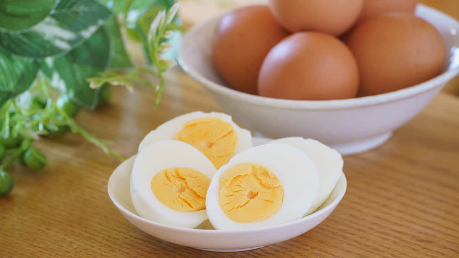 Hard boiled eggs on the table.