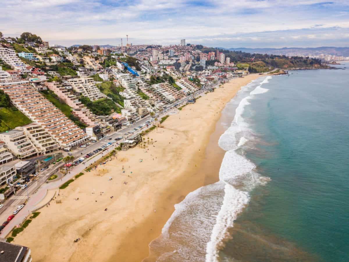 Reñaca, Viña del Mar, Chile. Aerial view of Reñaca beach. These countries will pay you to move there.