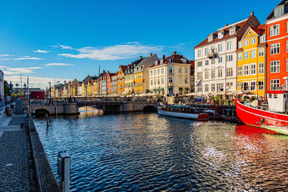 Nyhavn harbor bridge and canal. Copenhagen Denmark.