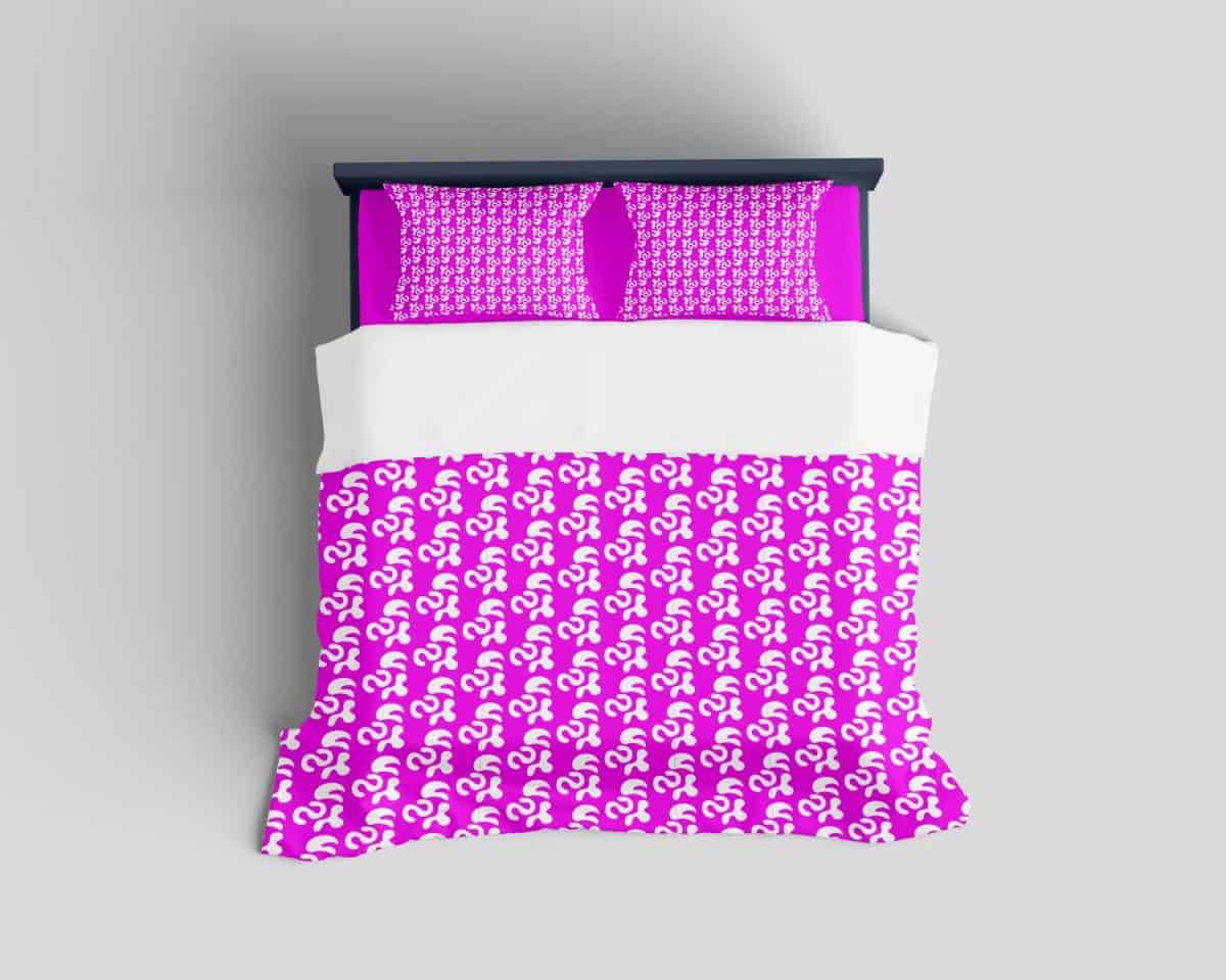 pink color pattern bed image with solid BG.Luxurious Modern Bed Design with Bold Pattern and Clean Background.