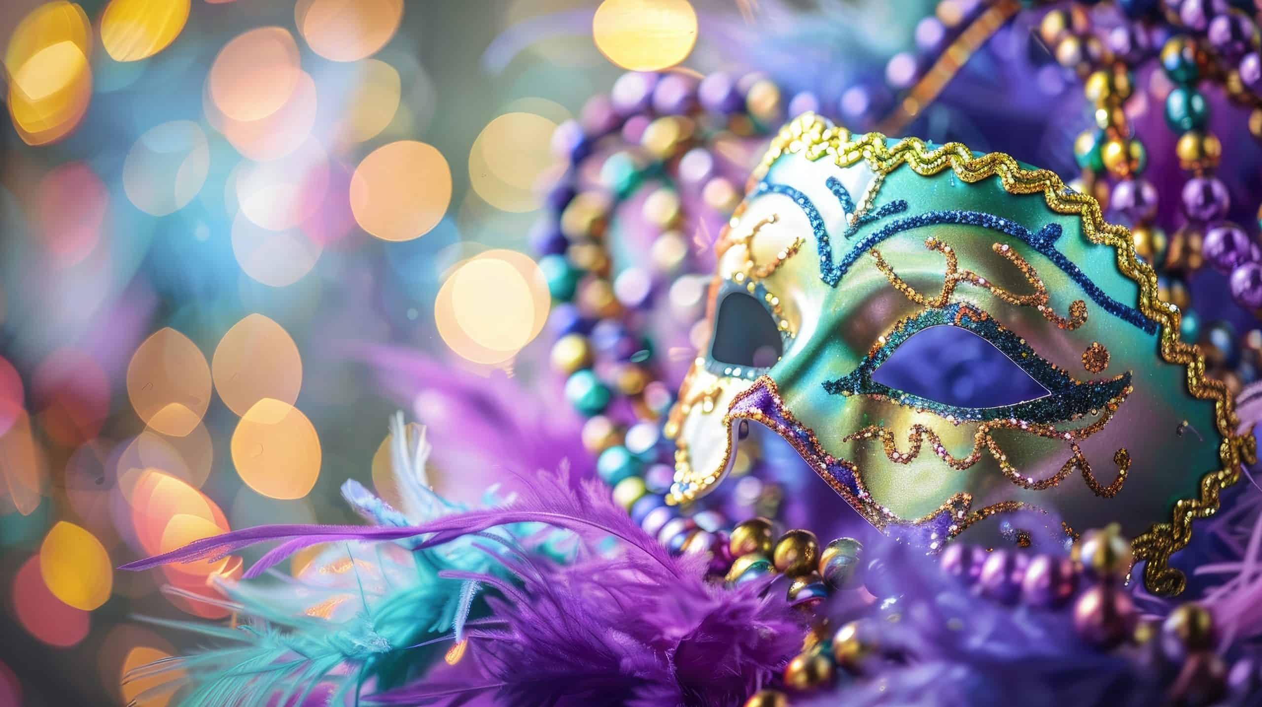 Colorful Mardi Gras Mask with Feathers and Beads for your background bussines, poster, wallpaper, banner, greeting cards, and advertising for business entities or brands.