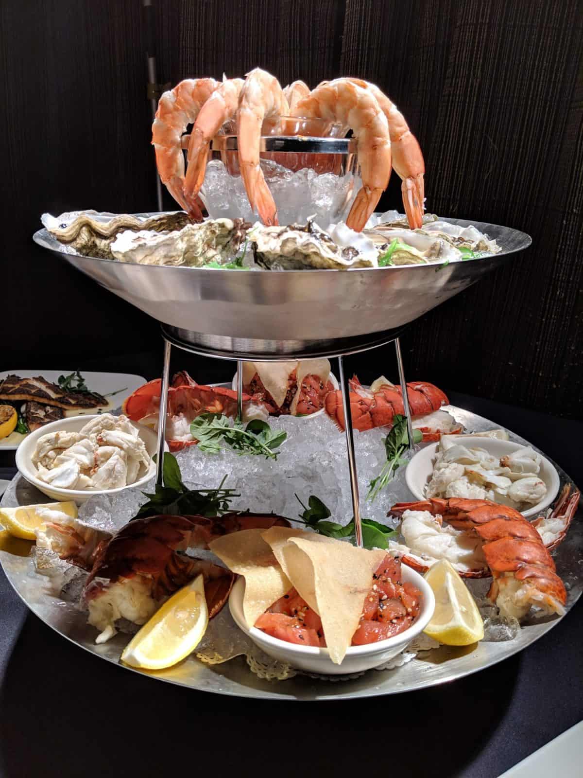 seafood tower with prawns and oysters