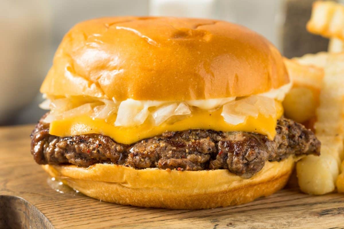 Homemade Wisconsin Butter Burger with Cheese and Fries