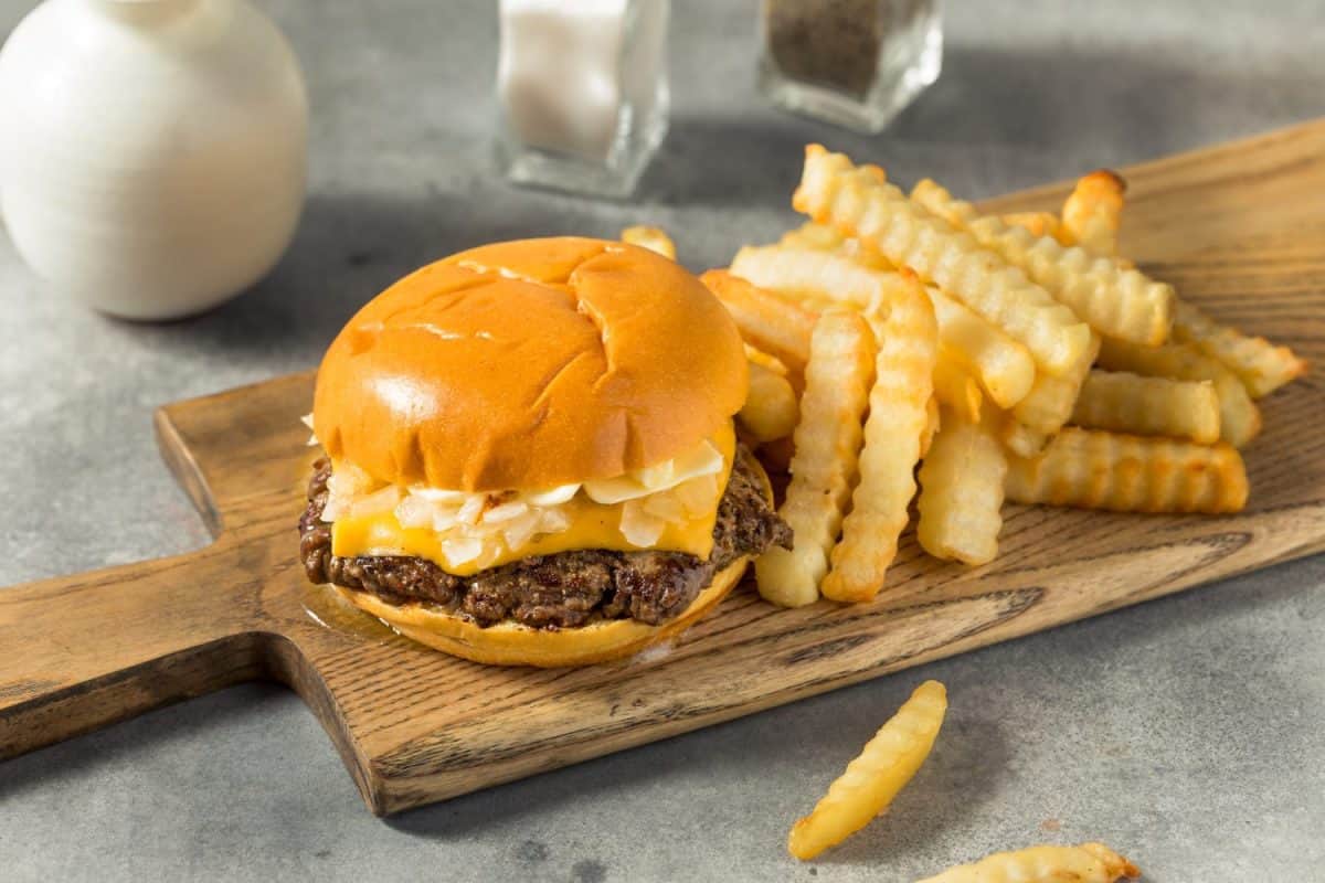 Homemade Wisconsin Butter Burger with Cheese and Fries