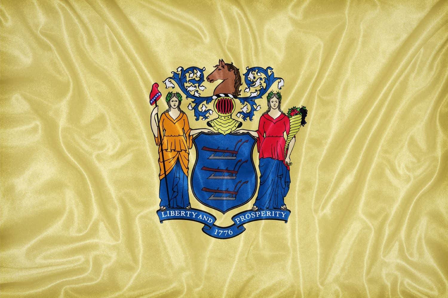 Light Tan Flag with the Coat of Arms from the State Seal