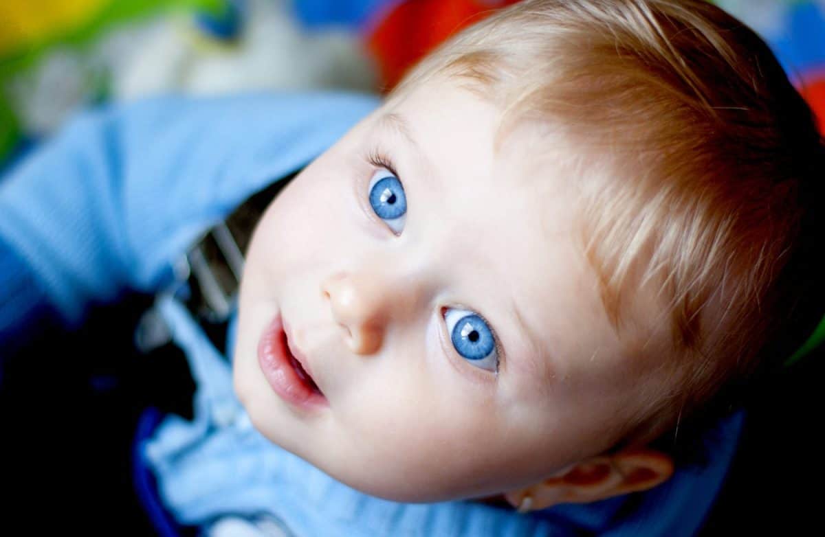 Baby girl with blue eyes looking at the camera