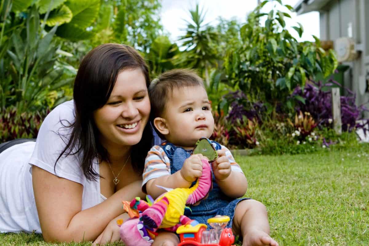 mother and child bonding in the garden