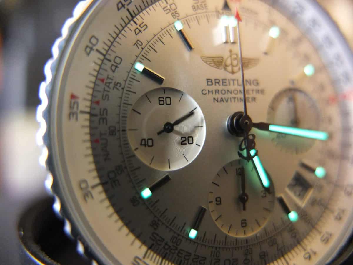 breitling watch luminous macro shot