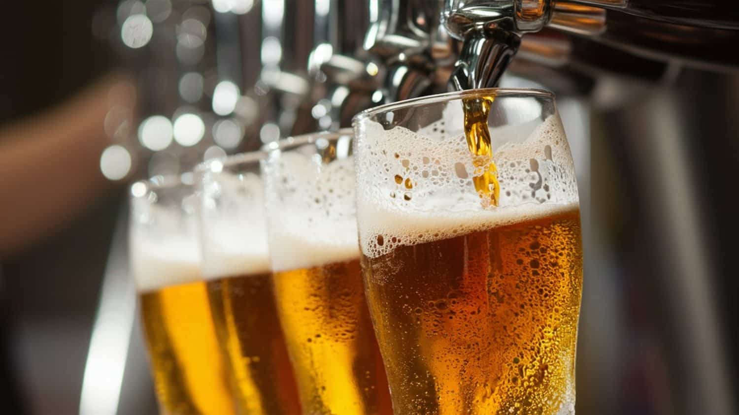 Amber Beer. Glass of fresh and cold beer. Pouring craft beer. Shallow depth of field