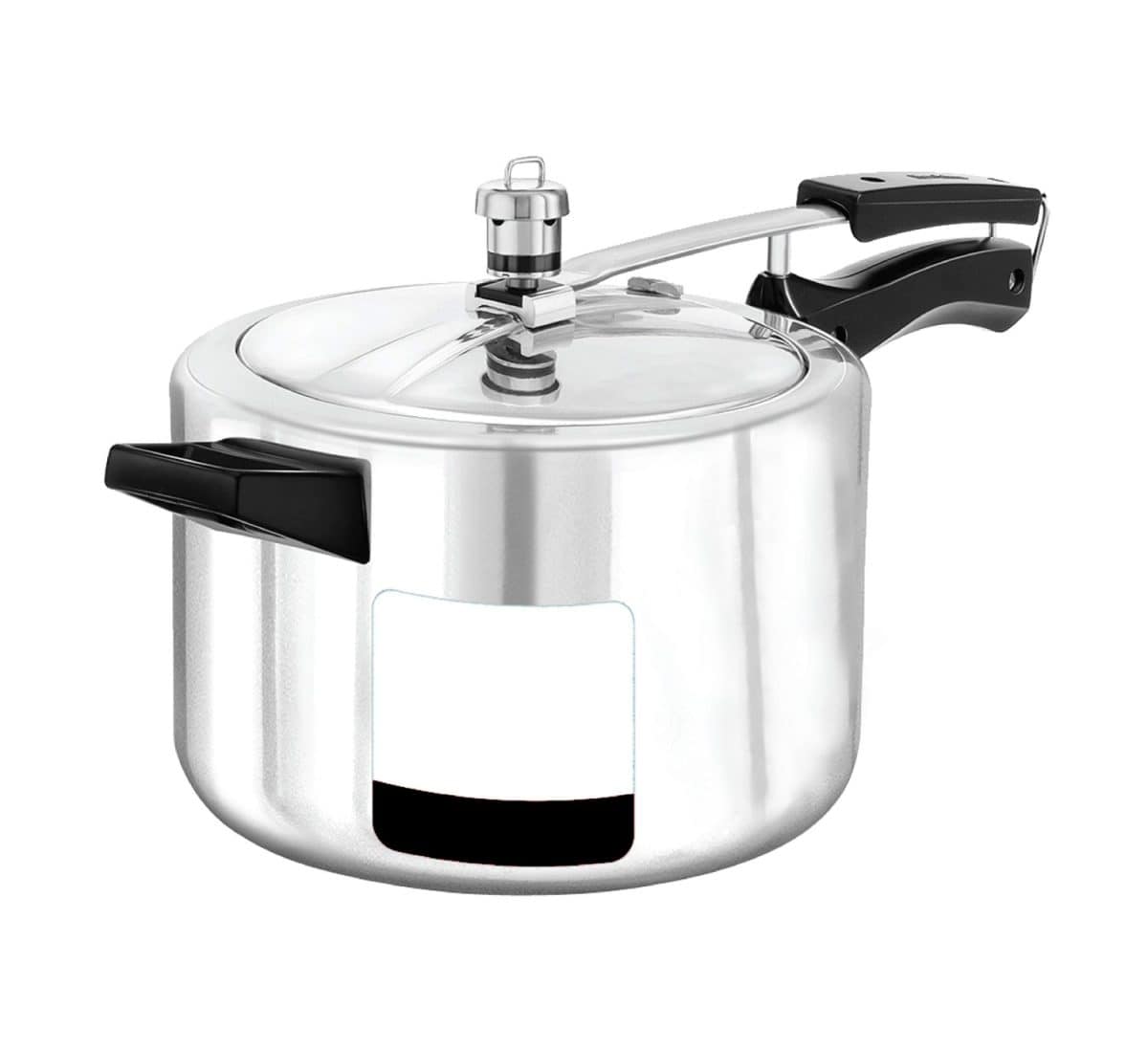 Pressure Cooker with stainless steel body, Old style Manual Cooker with whistle on top of the lid Isolated on white background