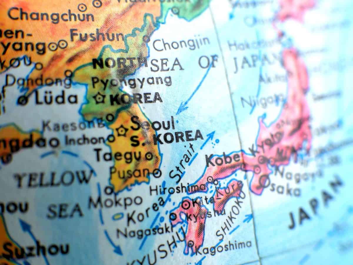 Seoul South Korea isolated focus macro shot on globe map for travel blogs, social media, website banners and backgrounds.