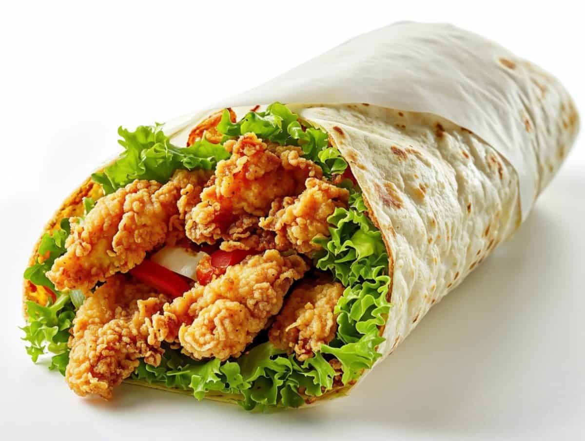 zinger or chicken broast wrap isolated in white background