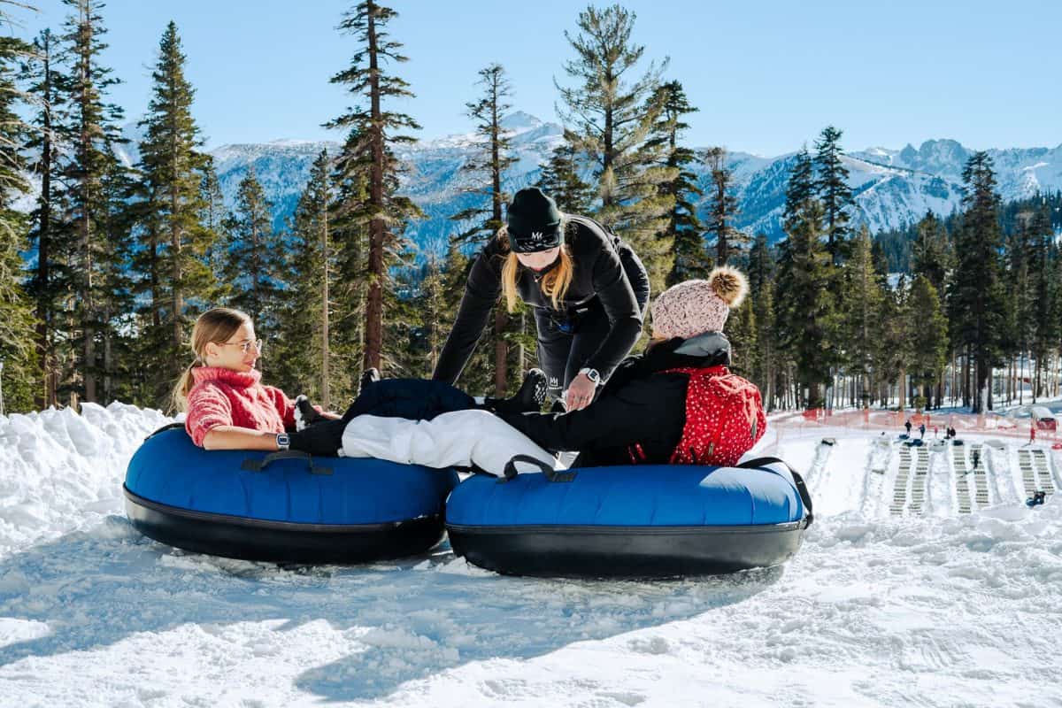 kids going tubing at Mammoth Lake.