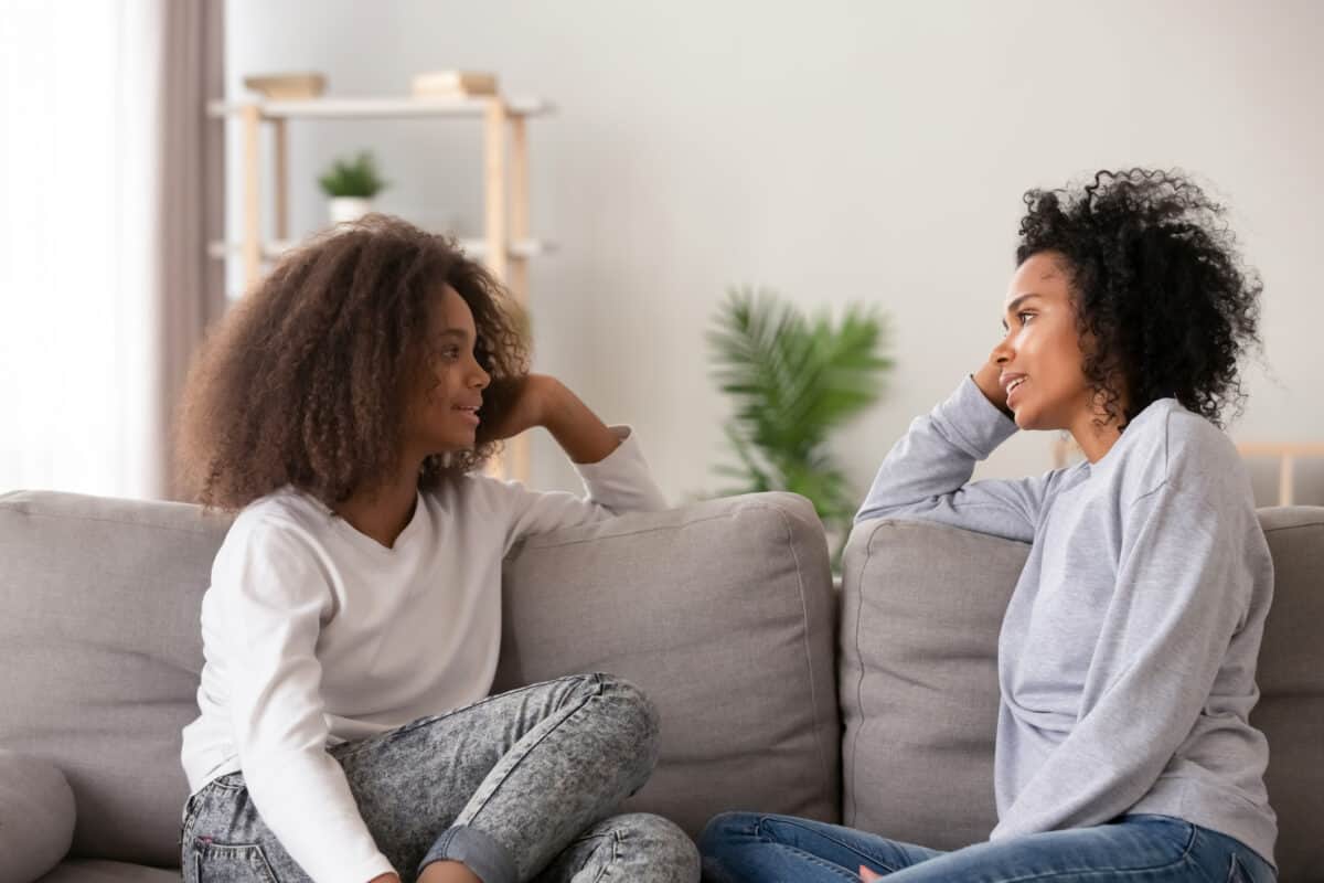 mother and daughter talking